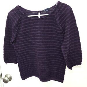 Gap Velvet Striped Top Small - Purple 3/4 Balloon Sleeve Blouse